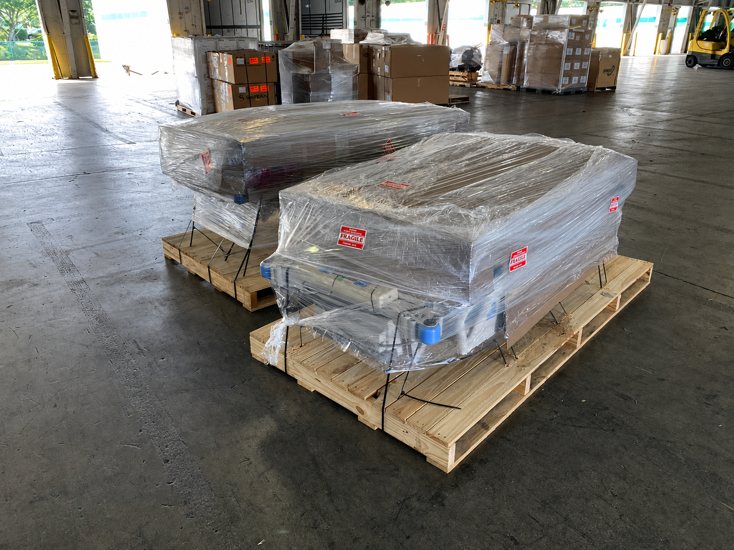 Medical beds on shipping pallets